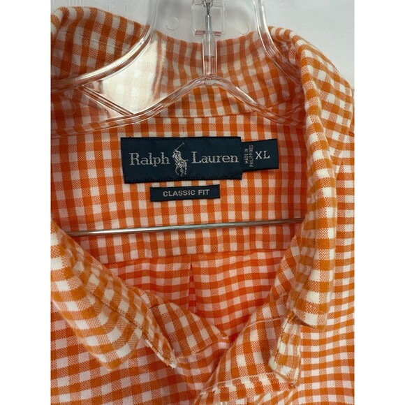 Ralph Lauren Orange White Gingham Plaid Shirt Mens XL Classic Fit - Picture 4 of 5